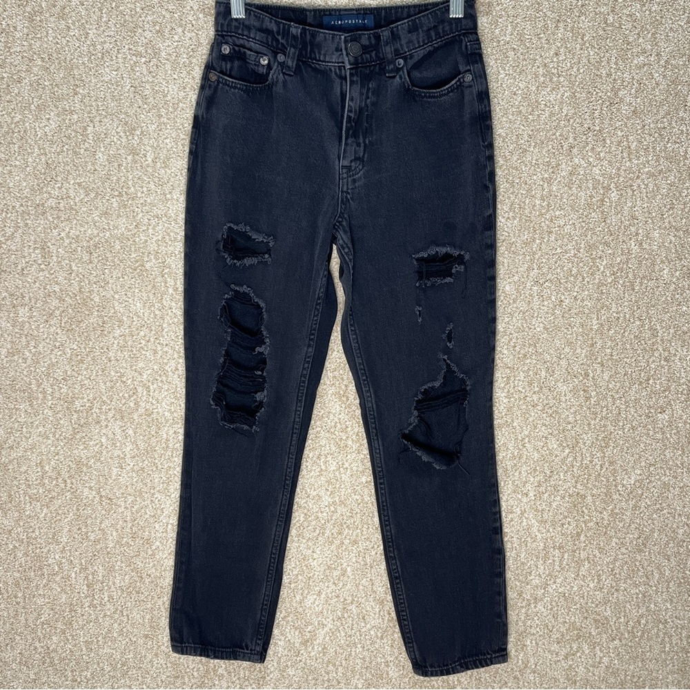 Faded distressed black skater jeans size 00 100% cotton Aeropostale Mom‎ jeans